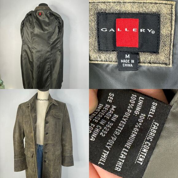 Vintage 90s Distressed Style Leather Trench Coat Button Front Size Medium - Picture 8 of 8